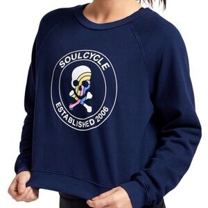 Soulcycle Rainbow Navy Blue White Skull Logo Crew Neck Crop Sweatshirt Soul S